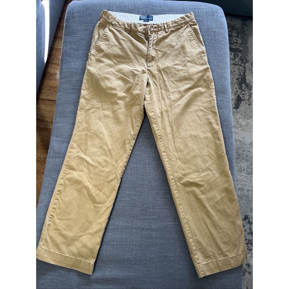 Polo Ralph Lauren Classic Chino Pants Khaki Tan Size 34/32 - Missing All Buttons - Picture 1 of 10
